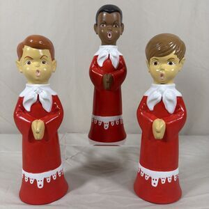 Vintage Choir Boy Figurines Set of 3 Red White Ceramic Christmas Carolers